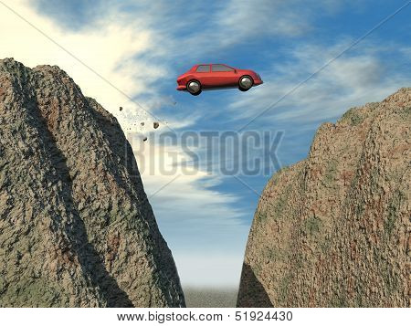 Car jumping over a cliff