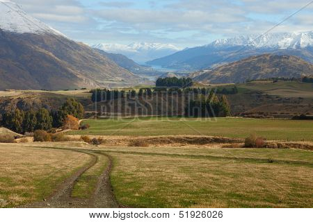 Beautiful view near Queenstown, South Island, New Zealand. Queenstown neighborhood in the late autumn.
