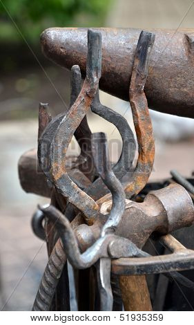 Fragment Blacksmith Anvil And A Set Of Blacksmith Tools