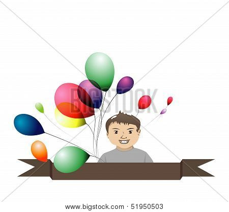 The Boy With Balloons On White Background
