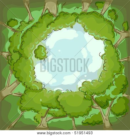 Illustration Featuring an Ant's Eyeview of a Bunch of Trees Forming a Circle