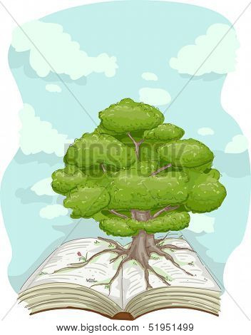 Illustration of a Tree Standing in the Middle of a Giant Book