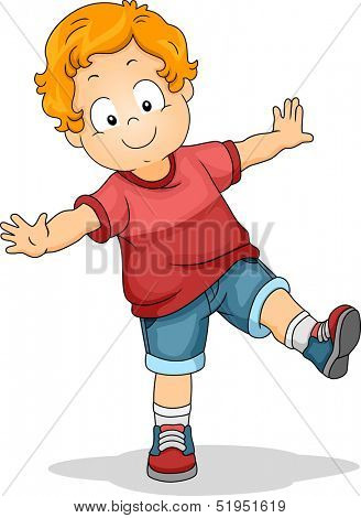 Illustration of a Young Boy with His Arms Spread Wide While Trying to Maintain His Balance
