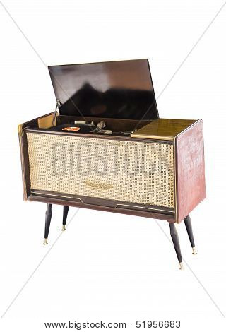 Old Record Player On White