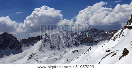Panorama Of Snowy Mountains In Nice Day