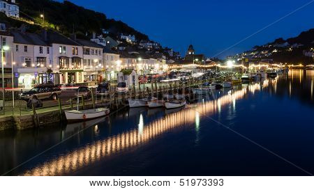 Looe Harbour At Night Cornwall England