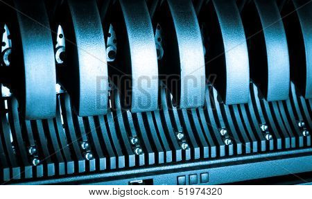 Detail of hard drive cluster in data center