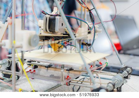 Electronic 3D Plastic Printer During Work In School Laboratory