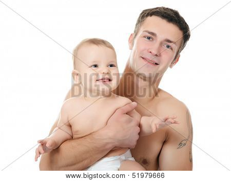 the portrait young daddy and the baby
