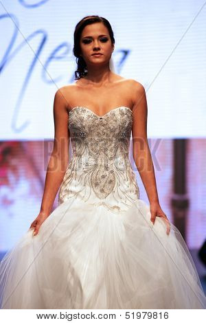 ZAGREB, CROATIA - OCTOBER 04: Fashion model wears dress made by Kontesa Nera on 'Wedding days' show, October 04, 2013 in Zagreb, Croatia.