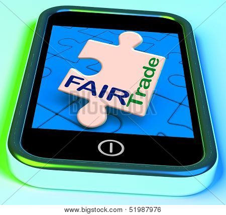 Fairtrade On Phone Shows Fair Trade Product Or Products