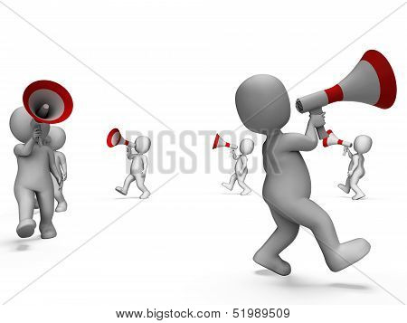 Characters With Loudhailers Shows Announcing Info Or Shouting