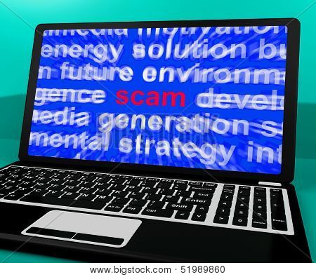 Scam Laptop Shows Scheming Hoax And Fraud Online