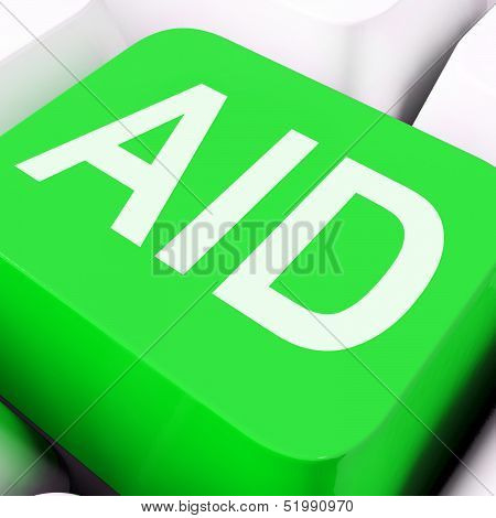 Aid Key Shows Help Assist Or Assistance.