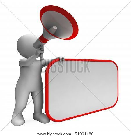 Loud Hailer And Blank Placard Shows Copy Space Message Or Announcement