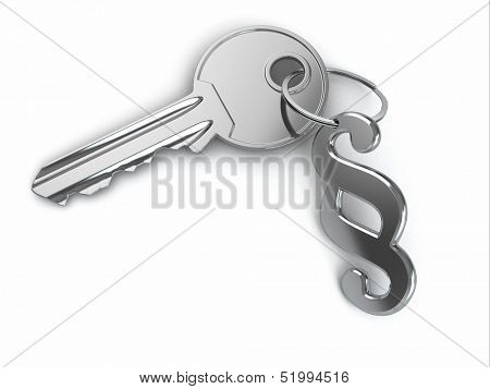 Key and paragraph on white isolated background. 3d