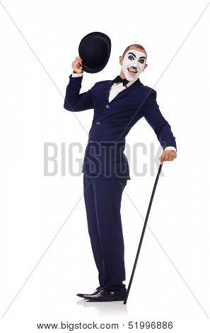 Personification of Charlie Chaplin on white