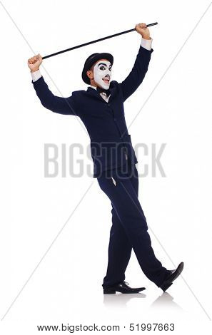 Personification of Charlie Chaplin on white