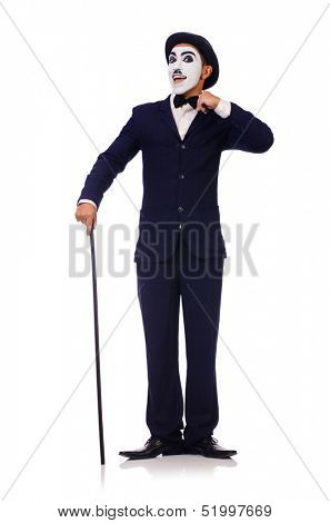 Personification of Charlie Chaplin on white