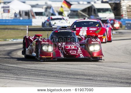 Sebring, FL - Mar 13, 2014:  The Speedsource Mazda takes to the track on Continental tires for a practice session for the 12 Hours of Sebring at Sebring International Raceway in Sebring, FL.