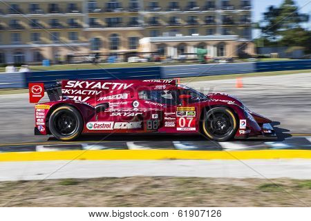Sebring, FL - Mar 13, 2014:  The Speedsource Mazda takes to the track on Continental tires for a practice session for the 12 Hours of Sebring at Sebring International Raceway in Sebring, FL.