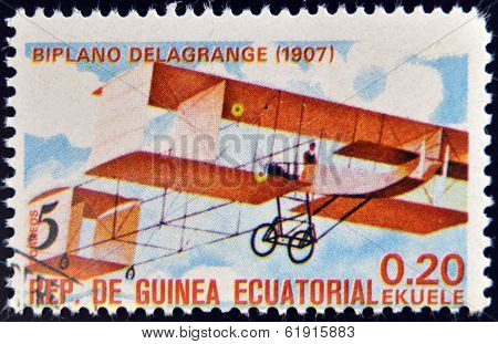 EQUATORIAL GUINEA - CIRCA 1974: A stamp printed in Guinea dedicated to history of aviation