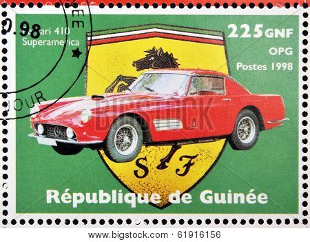 GUINEA - CIRCA 1998: Stamp printed in Guinea dedicated to anniversary of Enzo Ferrari shows Ferrari