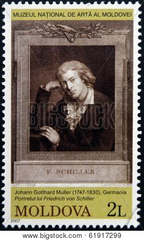 MOLDOVA - CIRCA 2007: Stamp printed in Moldova dedicated shows Friedrich von Schiller