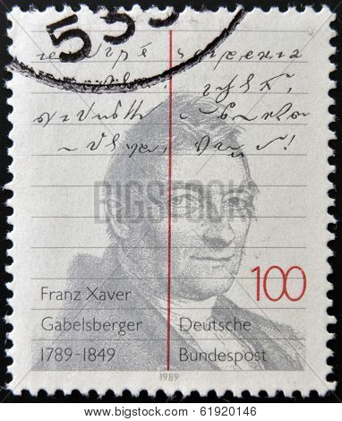 GERMANY - CIRCA 1989: A stamp printed in Germany shows Franz Xaver Gabelsberger circa 1989