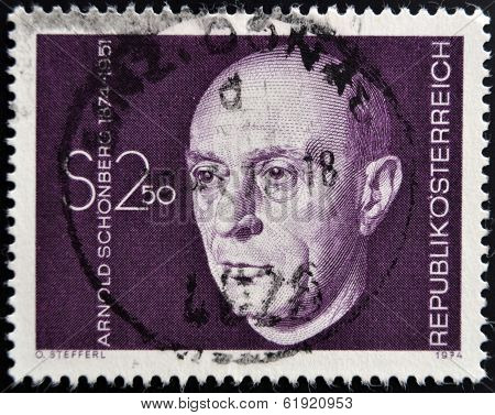 AUSTRIA - CIRCA 1974: A stamp printed in Austria shows Arnold Schonberg composer circa 1974