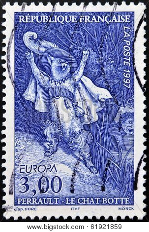 FRANCE - CIRCA 1997: A stamp printed in France shows Puss in Boots Perrault tale circa 1997