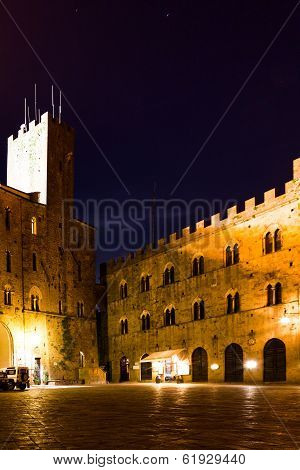 Volterra Tuscany, Piazza Dei Priori By Night