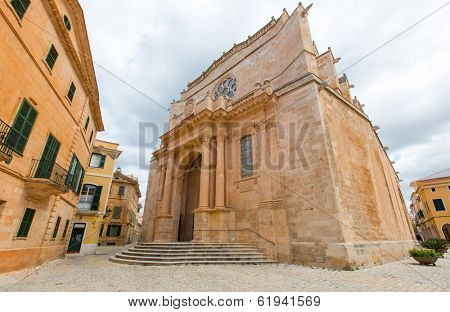Ciutadella Menorca Cathedral at Ciudadela downtown in Balearic islands