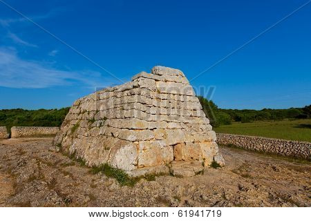 Menorca Ciutadella Naveta des Tudons megalithic chamber tomb In Balearic islands