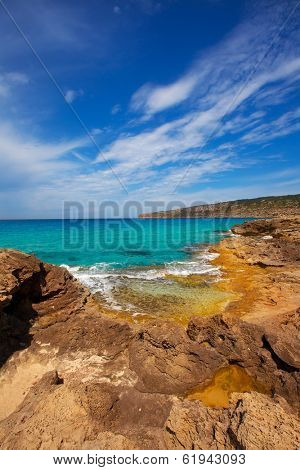 Formentera Es Calo de Sant Agusti turauoise sea at Balearic Islands