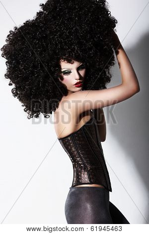 Fantasy. Art. Futuristic Fashion Model In Curly Black African Wig