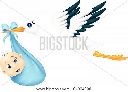 Cartoon Stork with baby