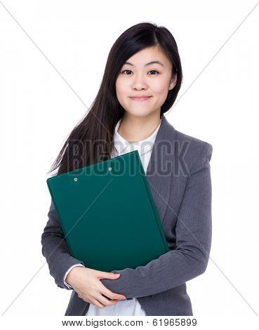 Asia business woman holding clipboard
