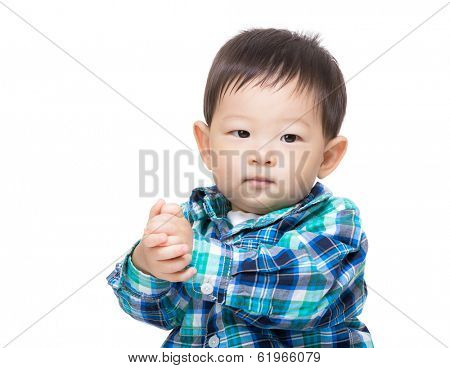 Asia baby boy claping hand