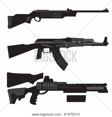 Silhouettes Automatic, Pneumatic And Shotgun Vector