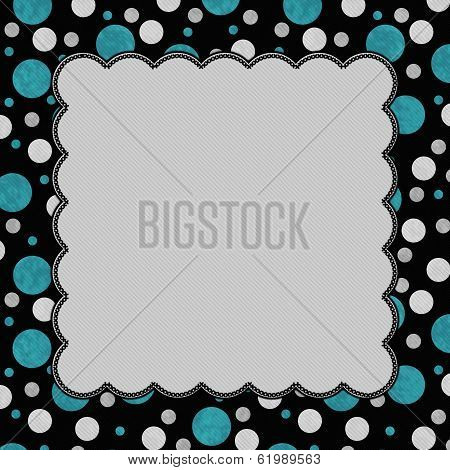 Teal, Gray And Black Polka Dots Frame With Embroidery Background