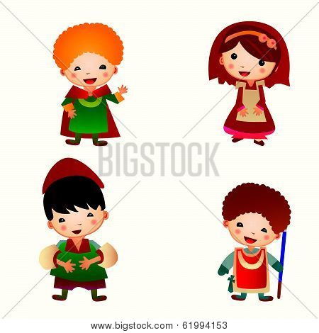 Children in costumes. Middle Ages.