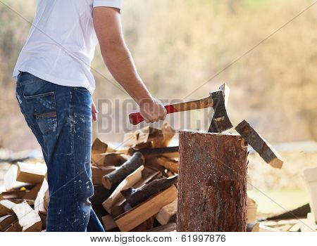 man chopping wood