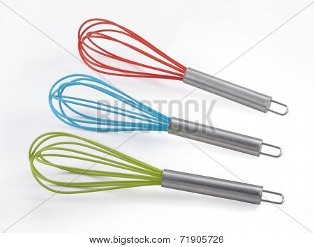  plastic kitchen whisk isolated on white background