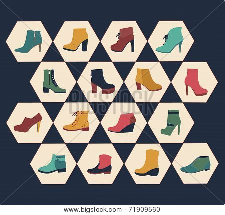 Icons Set Of Fashion  Footwear Autumn Collection-illustration