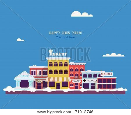 Set buildings of small business flat design