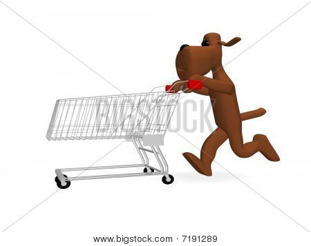 alışveriş sepeti ile köpek