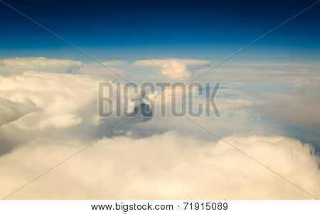 White Cloudy Sky. View From Airplane Flying In Clouds.