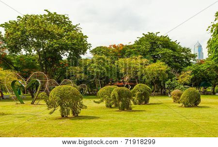 Grass Elephants in Lumpini park Bangkok Thailand
