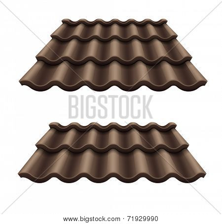 Dark chocolate corrugated tile element of roof. Eps10 vector illustration. Isolated on white background